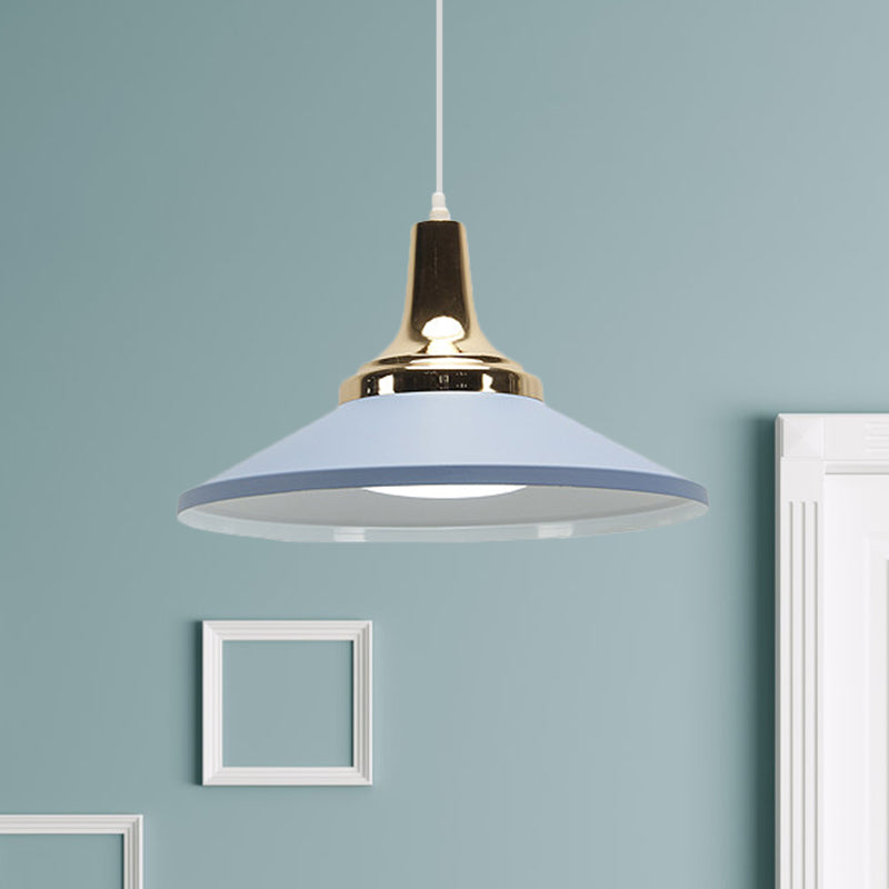 Blue/Green 1 Head Pendant Light Fixture Retro Style Metallic Cone Shade Hanging Lamp for Bedside Clearhalo 'Ceiling Lights' 'Modern Pendants' 'Modern' 'Pendant Lights' 'Pendants' Lighting' 1401006