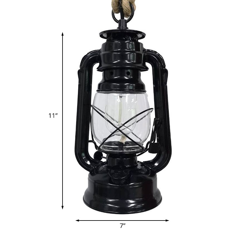 Black/Bronze/Antique Brass 1 Light Pendant Ceiling Light Industrial Clear Glass Kerosene Hanging Lamp for Coffee Shop Clearhalo 'Art Deco Pendants' 'Black' 'Cast Iron' 'Ceiling Lights' 'Ceramic' 'Crystal' 'Industrial Pendants' 'Industrial' 'Metal' 'Middle Century Pendants' 'Pendant Lights' 'Pendants' 'Rustic Pendants' 'Tiffany' Lighting' 140105