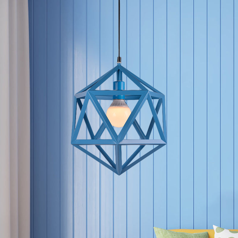 Geometric Metal Pendant Light Industrial Single Light Dining Room Hanging Lamp in Blue/White/Yellow Blue Clearhalo 'Ceiling Lights' 'Modern Pendants' 'Modern' 'Pendant Lights' 'Pendants' Lighting' 1401148