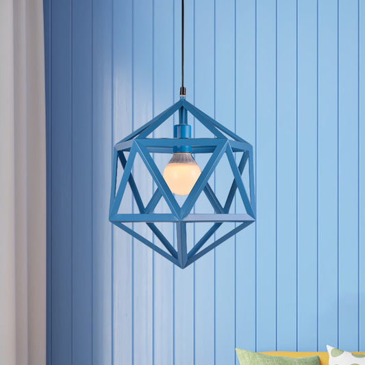 Geometric Metal Pendant Light Industrial Single Light Dining Room Hanging Lamp in Blue/White/Yellow Blue Clearhalo 'Ceiling Lights' 'Modern Pendants' 'Modern' 'Pendant Lights' 'Pendants' Lighting' 1401148