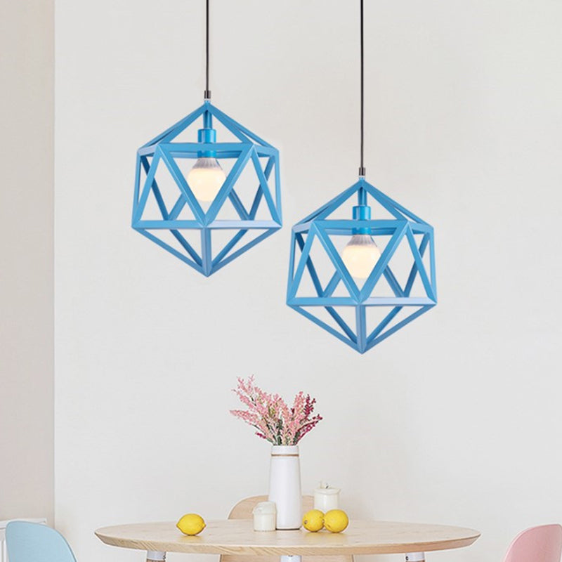 Geometric Metal Pendant Light Industrial Single Light Dining Room Hanging Lamp in Blue/White/Yellow Clearhalo 'Ceiling Lights' 'Modern Pendants' 'Modern' 'Pendant Lights' 'Pendants' Lighting' 1401149