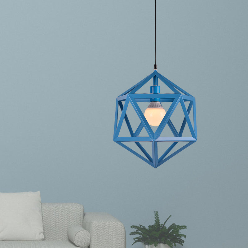 Geometric Metal Pendant Light Industrial Single Light Dining Room Hanging Lamp in Blue/White/Yellow Clearhalo 'Ceiling Lights' 'Modern Pendants' 'Modern' 'Pendant Lights' 'Pendants' Lighting' 1401150