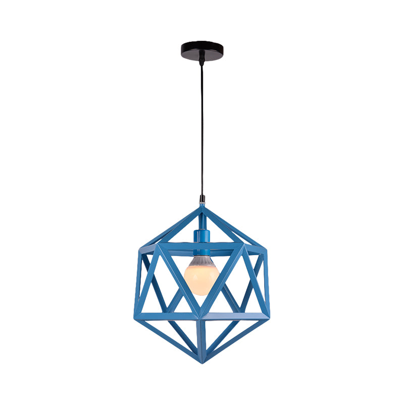 Geometric Metal Pendant Light Industrial Single Light Dining Room Hanging Lamp in Blue/White/Yellow Clearhalo 'Ceiling Lights' 'Modern Pendants' 'Modern' 'Pendant Lights' 'Pendants' Lighting' 1401151