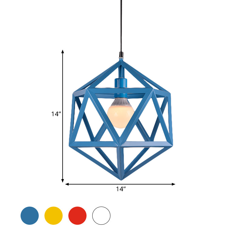 Geometric Metal Pendant Light Industrial Single Light Dining Room Hanging Lamp in Blue/White/Yellow Clearhalo 'Ceiling Lights' 'Modern Pendants' 'Modern' 'Pendant Lights' 'Pendants' Lighting' 1401152