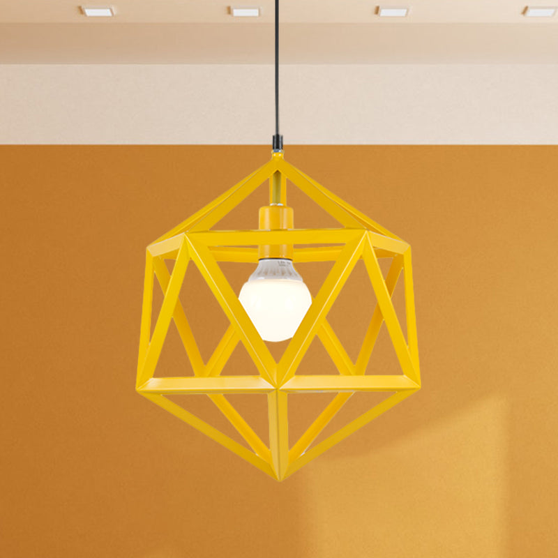 Geometric Metal Pendant Light Industrial Single Light Dining Room Hanging Lamp in Blue/White/Yellow Yellow Clearhalo 'Ceiling Lights' 'Modern Pendants' 'Modern' 'Pendant Lights' 'Pendants' Lighting' 1401153