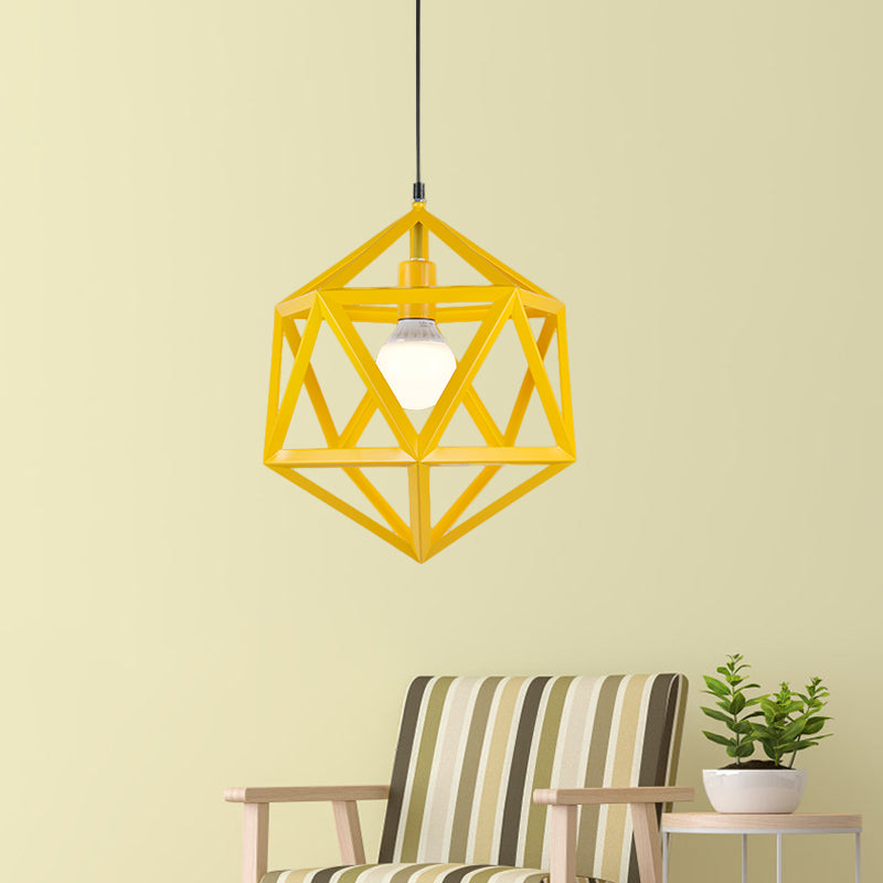 Geometric Metal Pendant Light Industrial Single Light Dining Room Hanging Lamp in Blue/White/Yellow Clearhalo 'Ceiling Lights' 'Modern Pendants' 'Modern' 'Pendant Lights' 'Pendants' Lighting' 1401154