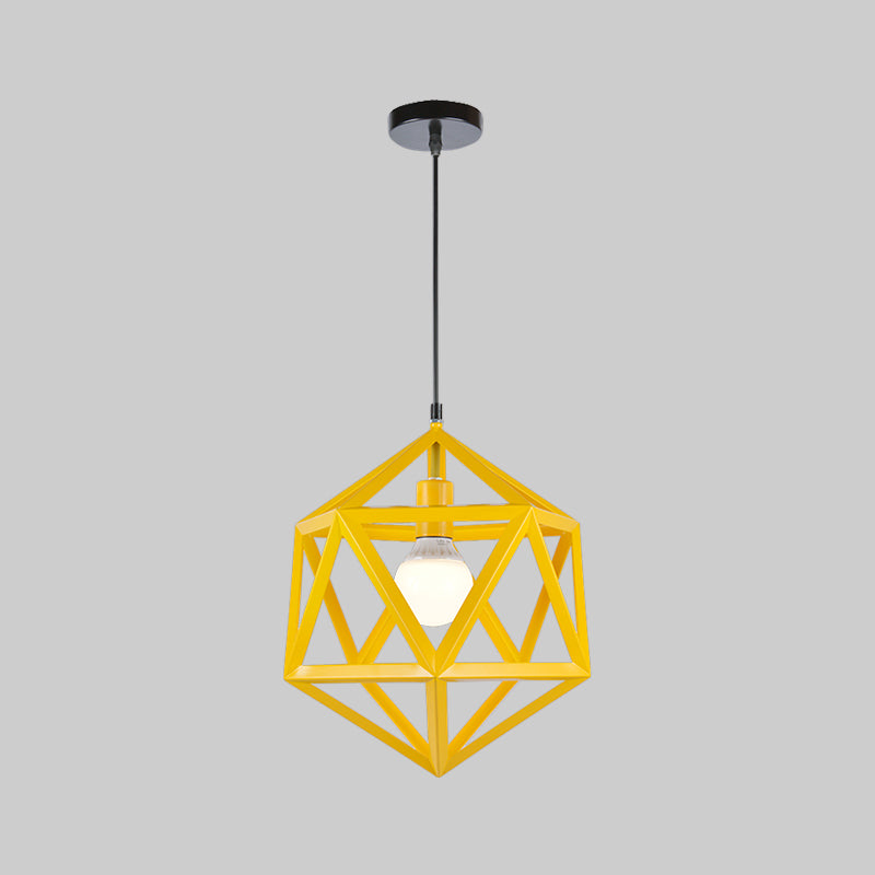 Geometric Metal Pendant Light Industrial Single Light Dining Room Hanging Lamp in Blue/White/Yellow Clearhalo 'Ceiling Lights' 'Modern Pendants' 'Modern' 'Pendant Lights' 'Pendants' Lighting' 1401156