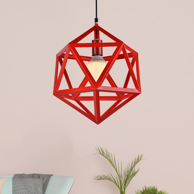 Geometric Metal Pendant Light Industrial Single Light Dining Room Hanging Lamp in Blue/White/Yellow Red Clearhalo 'Ceiling Lights' 'Modern Pendants' 'Modern' 'Pendant Lights' 'Pendants' Lighting' 1401158