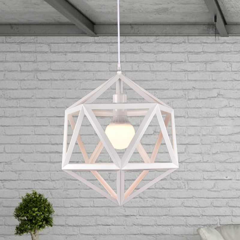 Geometric Metal Pendant Light Industrial Single Light Dining Room Hanging Lamp in Blue/White/Yellow White Clearhalo 'Ceiling Lights' 'Modern Pendants' 'Modern' 'Pendant Lights' 'Pendants' Lighting' 1401161