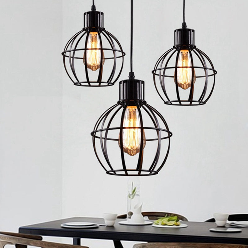 Globe Metal Hanging Light Industrial Single Light Dining Room Pendant Lamp in Black Clearhalo 'Art Deco Pendants' 'Black' 'Cast Iron' 'Ceiling Lights' 'Ceramic' 'Crystal' 'Industrial Pendants' 'Industrial' 'Metal' 'Middle Century Pendants' 'Pendant Lights' 'Pendants' 'Rustic Pendants' 'Tiffany' Lighting' 1401166