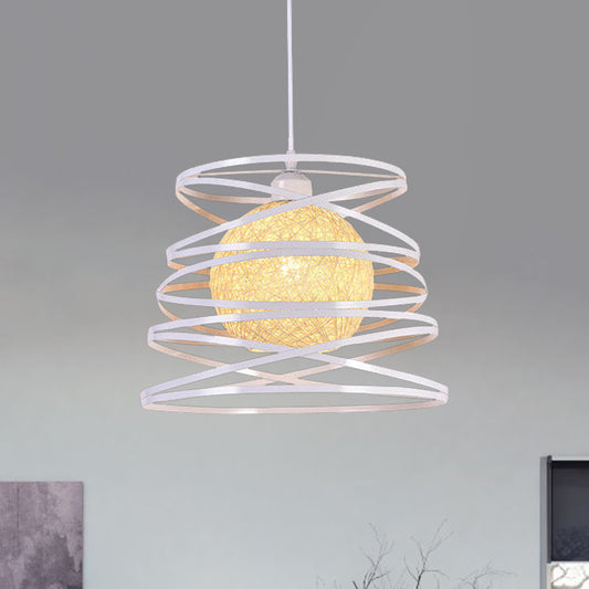 Swirl Conic Dining Room Ceiling Pendant Light Industrial Metal 1 Head White/Black Hanging Lamp with Wire Frame White Clearhalo 'Ceiling Lights' 'Modern Pendants' 'Modern' 'Pendant Lights' 'Pendants' Lighting' 1401189