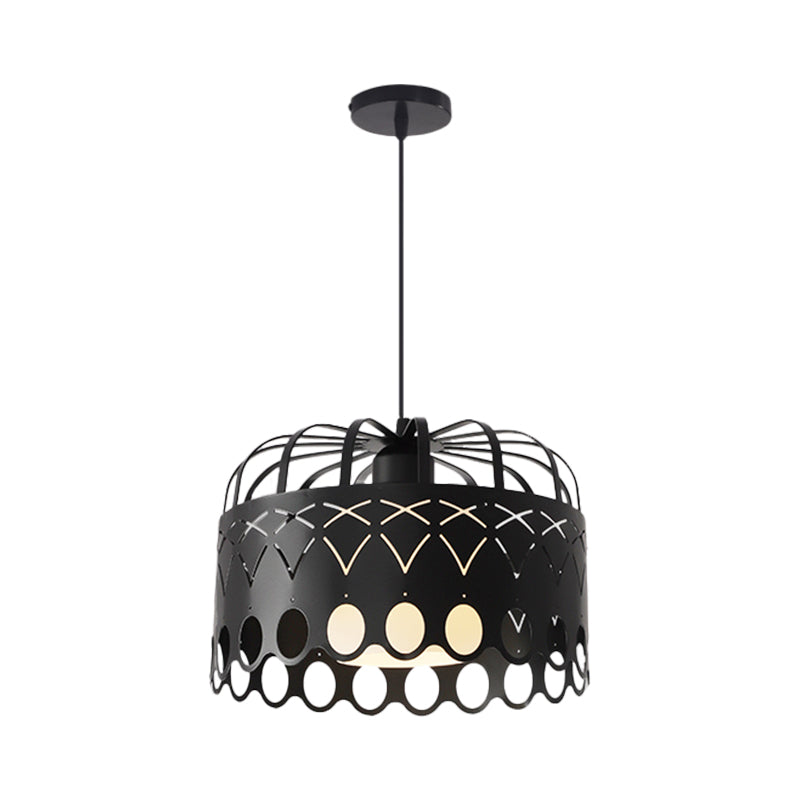 Black Drum Hanging Light Industrial Metal 1 Light Dining Room Pendant Lighting Fixture with Cage Shade Clearhalo 'Art Deco Pendants' 'Black' 'Cast Iron' 'Ceiling Lights' 'Ceramic' 'Crystal' 'Industrial Pendants' 'Industrial' 'Metal' 'Middle Century Pendants' 'Pendant Lights' 'Pendants' 'Rustic Pendants' 'Tiffany' Lighting' 1401195