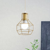 Gold Wire Cage Pendant Light 1 Head Retro Industrial Iron Hanging Lamp with Shade for Coffee Shop Gold A Clearhalo 'Ceiling Lights' 'Modern Pendants' 'Modern' 'Pendant Lights' 'Pendants' Lighting' 1401207