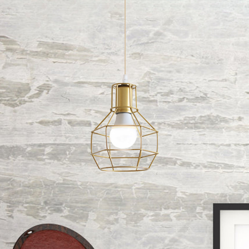 Gold Wire Cage Pendant Light 1 Head Retro Industrial Iron Hanging Lamp with Shade for Coffee Shop Clearhalo 'Ceiling Lights' 'Modern Pendants' 'Modern' 'Pendant Lights' 'Pendants' Lighting' 1401208