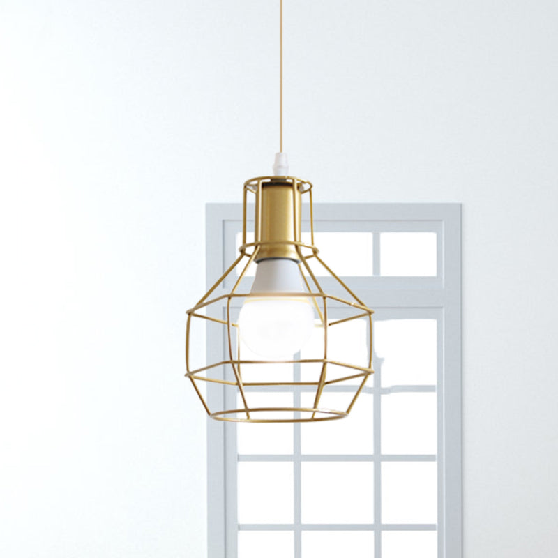 Gold Wire Cage Pendant Light 1 Head Retro Industrial Iron Hanging Lamp with Shade for Coffee Shop Clearhalo 'Ceiling Lights' 'Modern Pendants' 'Modern' 'Pendant Lights' 'Pendants' Lighting' 1401209