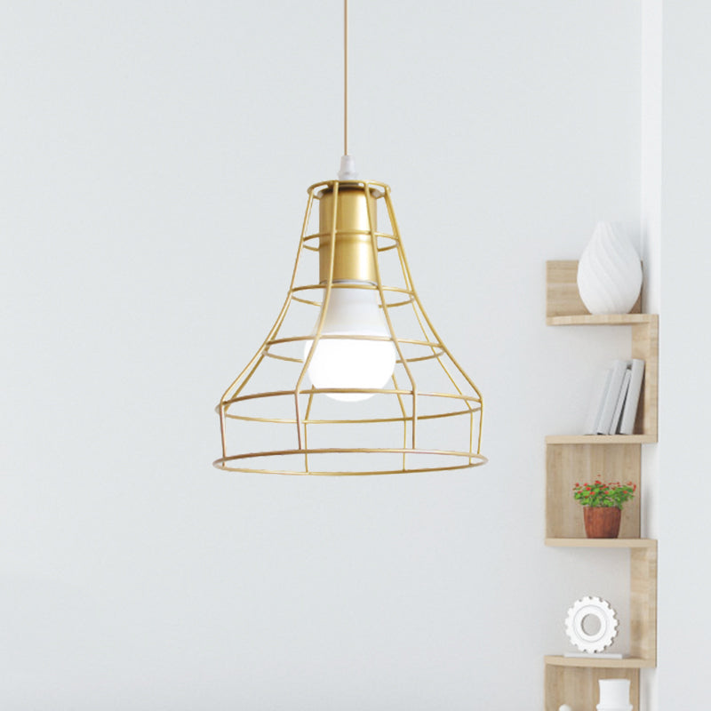 Gold Wire Cage Pendant Light 1 Head Retro Industrial Iron Hanging Lamp with Shade for Coffee Shop Gold B Clearhalo 'Ceiling Lights' 'Modern Pendants' 'Modern' 'Pendant Lights' 'Pendants' Lighting' 1401212