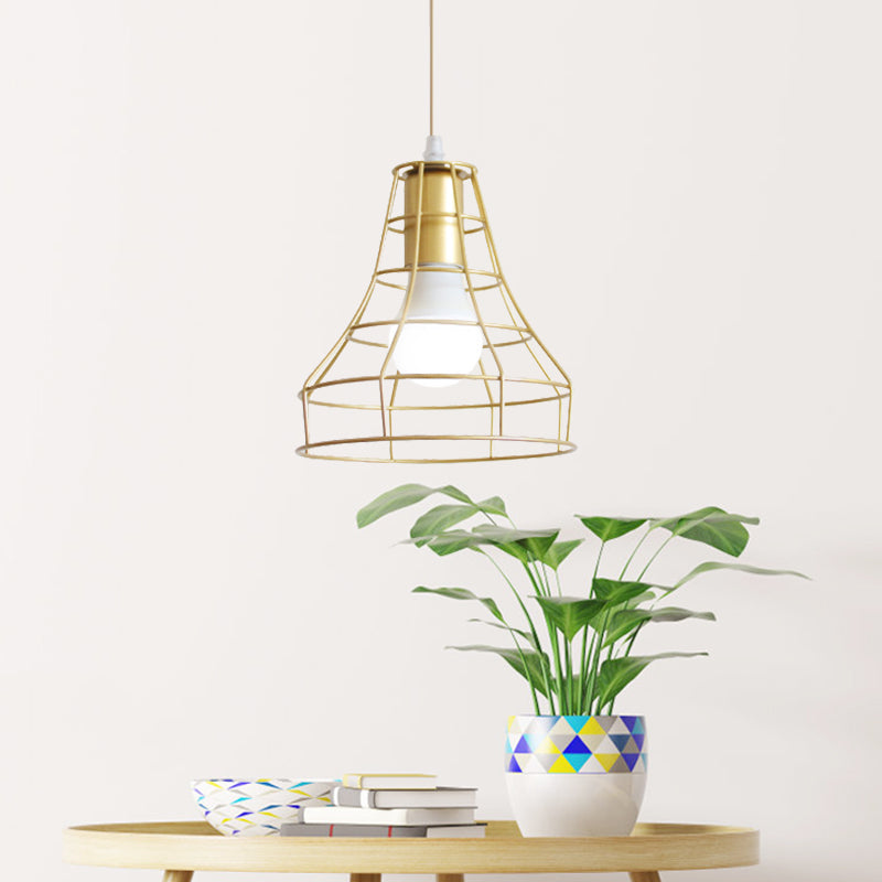 Gold Wire Cage Pendant Light 1 Head Retro Industrial Iron Hanging Lamp with Shade for Coffee Shop Clearhalo 'Ceiling Lights' 'Modern Pendants' 'Modern' 'Pendant Lights' 'Pendants' Lighting' 1401213