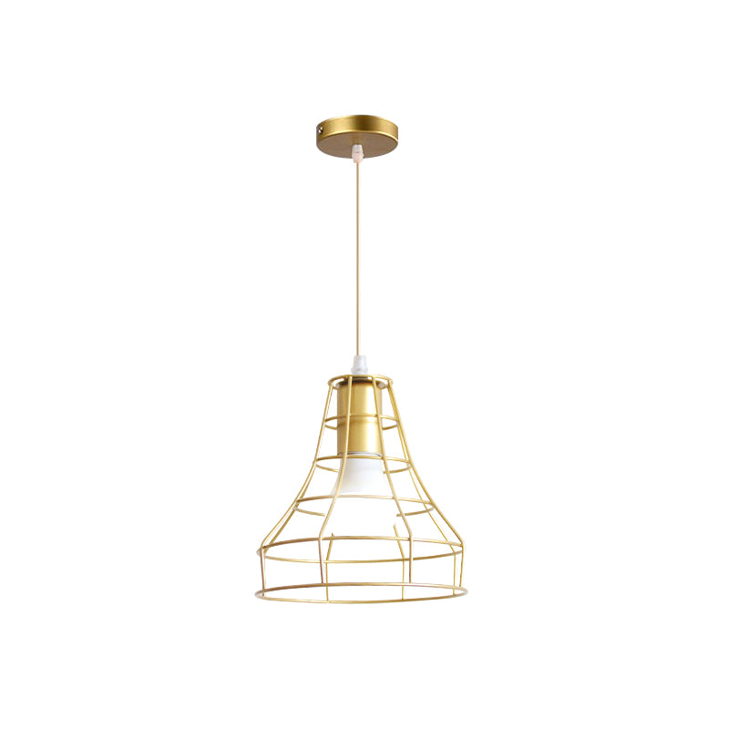 Gold Wire Cage Pendant Light 1 Head Retro Industrial Iron Hanging Lamp with Shade for Coffee Shop Clearhalo 'Ceiling Lights' 'Modern Pendants' 'Modern' 'Pendant Lights' 'Pendants' Lighting' 1401214