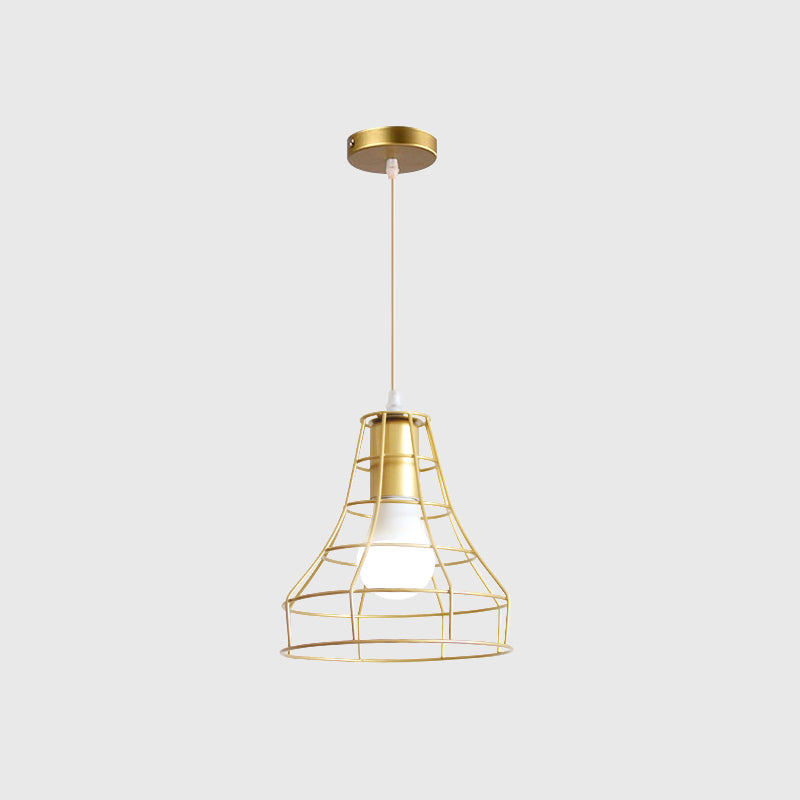 Gold Wire Cage Pendant Light 1 Head Retro Industrial Iron Hanging Lamp with Shade for Coffee Shop Clearhalo 'Ceiling Lights' 'Modern Pendants' 'Modern' 'Pendant Lights' 'Pendants' Lighting' 1401215