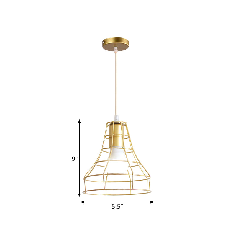 Gold Wire Cage Pendant Light 1 Head Retro Industrial Iron Hanging Lamp with Shade for Coffee Shop Clearhalo 'Ceiling Lights' 'Modern Pendants' 'Modern' 'Pendant Lights' 'Pendants' Lighting' 1401216