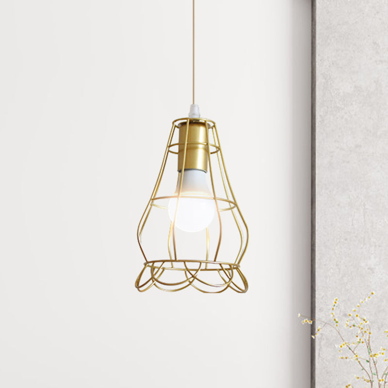 Gold Wire Cage Pendant Light 1 Head Retro Industrial Iron Hanging Lamp with Shade for Coffee Shop Gold C Clearhalo 'Ceiling Lights' 'Modern Pendants' 'Modern' 'Pendant Lights' 'Pendants' Lighting' 1401217