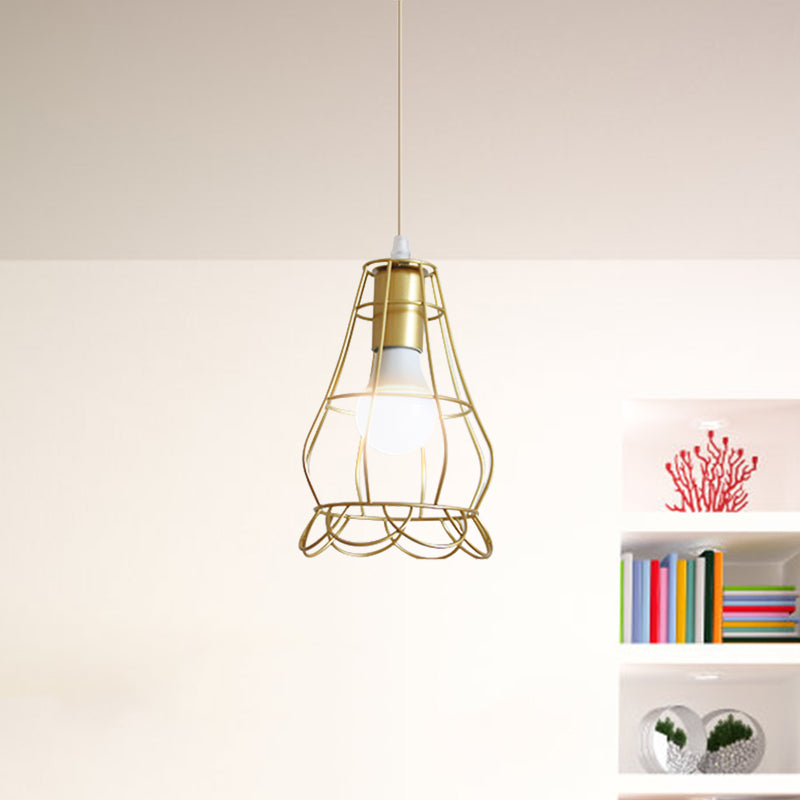 Gold Wire Cage Pendant Light 1 Head Retro Industrial Iron Hanging Lamp with Shade for Coffee Shop Clearhalo 'Ceiling Lights' 'Modern Pendants' 'Modern' 'Pendant Lights' 'Pendants' Lighting' 1401218