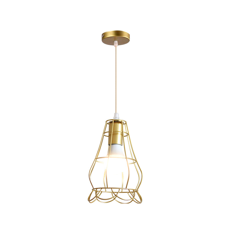 Gold Wire Cage Pendant Light 1 Head Retro Industrial Iron Hanging Lamp with Shade for Coffee Shop Clearhalo 'Ceiling Lights' 'Modern Pendants' 'Modern' 'Pendant Lights' 'Pendants' Lighting' 1401220