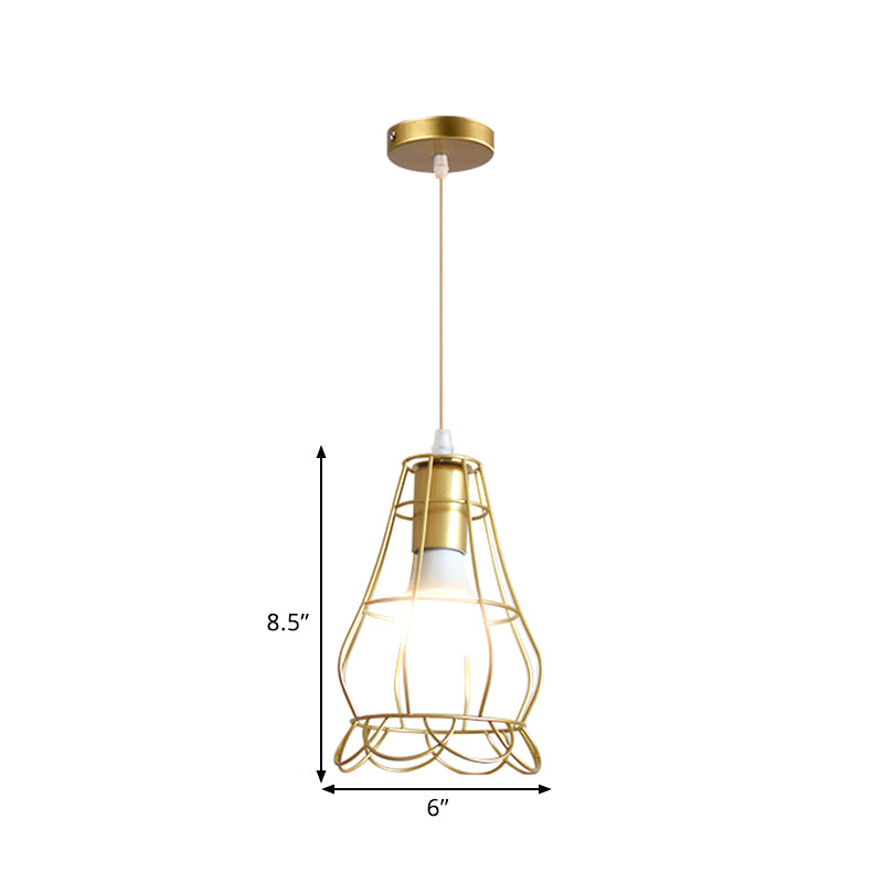 Gold Wire Cage Pendant Light 1 Head Retro Industrial Iron Hanging Lamp with Shade for Coffee Shop Clearhalo 'Ceiling Lights' 'Modern Pendants' 'Modern' 'Pendant Lights' 'Pendants' Lighting' 1401221