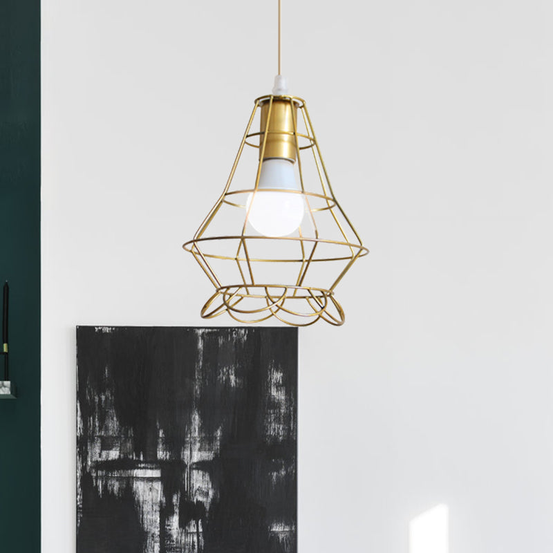 Gold Wire Cage Pendant Light 1 Head Retro Industrial Iron Hanging Lamp with Shade for Coffee Shop Clearhalo 'Ceiling Lights' 'Modern Pendants' 'Modern' 'Pendant Lights' 'Pendants' Lighting' 1401223