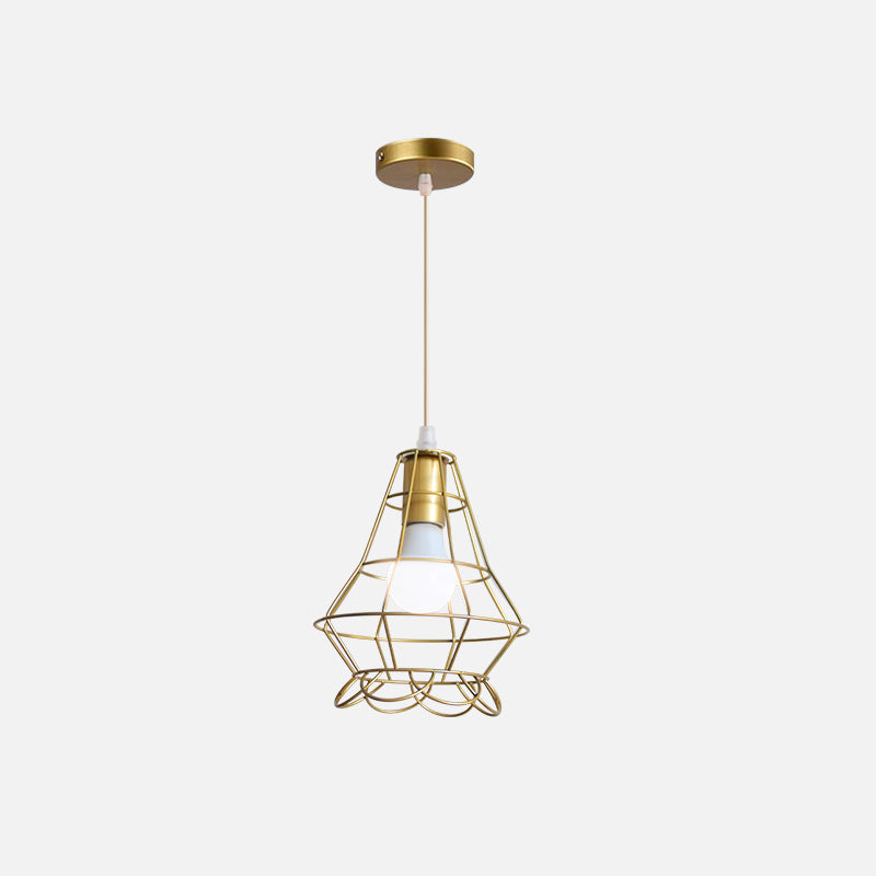 Gold Wire Cage Pendant Light 1 Head Retro Industrial Iron Hanging Lamp with Shade for Coffee Shop Clearhalo 'Ceiling Lights' 'Modern Pendants' 'Modern' 'Pendant Lights' 'Pendants' Lighting' 1401225