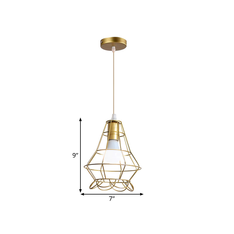 Gold Wire Cage Pendant Light 1 Head Retro Industrial Iron Hanging Lamp with Shade for Coffee Shop Clearhalo 'Ceiling Lights' 'Modern Pendants' 'Modern' 'Pendant Lights' 'Pendants' Lighting' 1401226