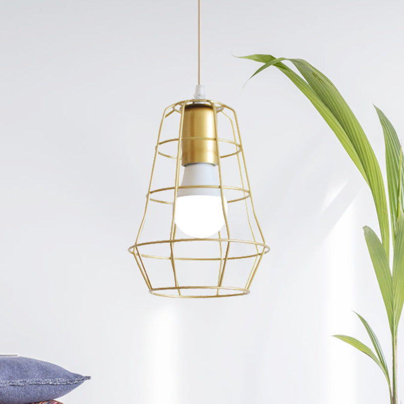 Gold Wire Cage Pendant Light 1 Head Retro Industrial Iron Hanging Lamp with Shade for Coffee Shop Gold E Clearhalo 'Ceiling Lights' 'Modern Pendants' 'Modern' 'Pendant Lights' 'Pendants' Lighting' 1401227