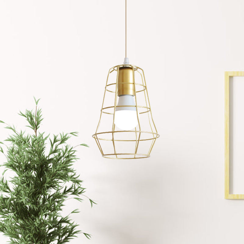 Gold Wire Cage Pendant Light 1 Head Retro Industrial Iron Hanging Lamp with Shade for Coffee Shop Clearhalo 'Ceiling Lights' 'Modern Pendants' 'Modern' 'Pendant Lights' 'Pendants' Lighting' 1401228