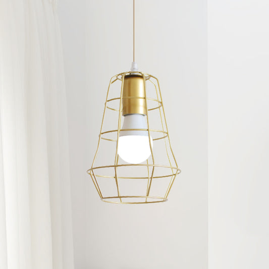 Gold Wire Cage Pendant Light 1 Head Retro Industrial Iron Hanging Lamp with Shade for Coffee Shop Clearhalo 'Ceiling Lights' 'Modern Pendants' 'Modern' 'Pendant Lights' 'Pendants' Lighting' 1401229