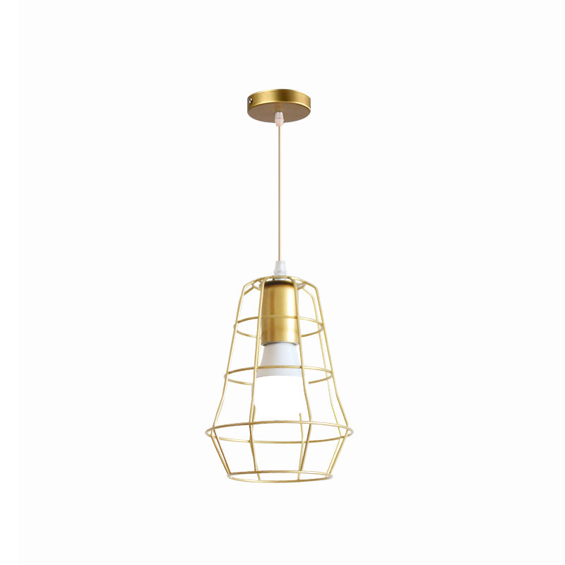 Gold Wire Cage Pendant Light 1 Head Retro Industrial Iron Hanging Lamp with Shade for Coffee Shop Clearhalo 'Ceiling Lights' 'Modern Pendants' 'Modern' 'Pendant Lights' 'Pendants' Lighting' 1401230