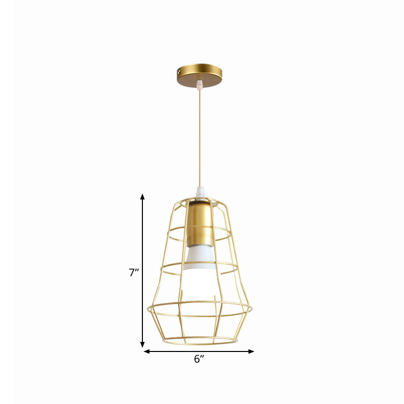 Gold Wire Cage Pendant Light 1 Head Retro Industrial Iron Hanging Lamp with Shade for Coffee Shop Clearhalo 'Ceiling Lights' 'Modern Pendants' 'Modern' 'Pendant Lights' 'Pendants' Lighting' 1401231