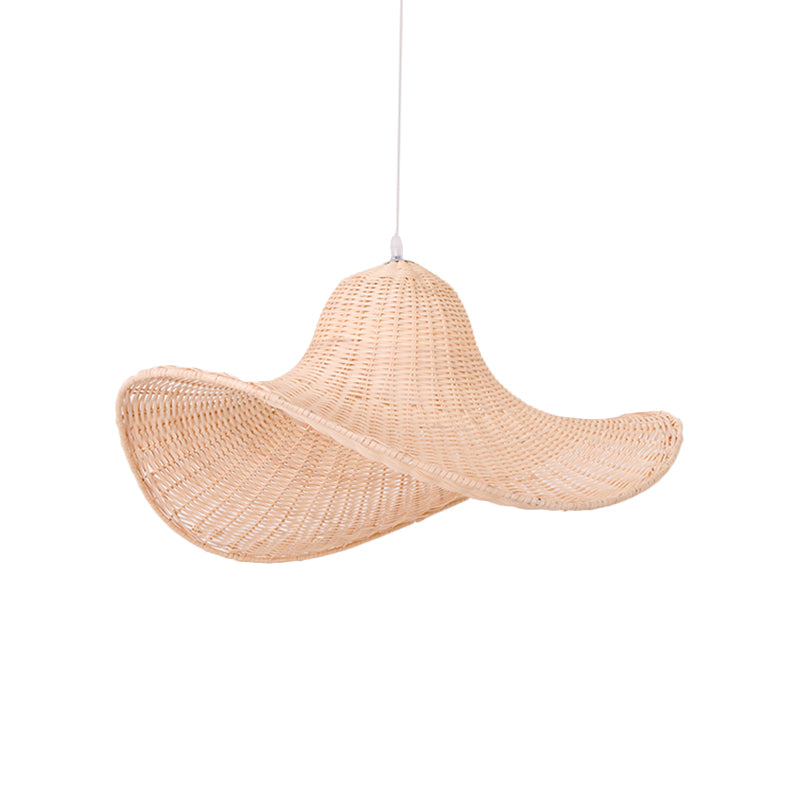 16"/19.5" Long South-east 1-Bulb Hanging Pendant with Rattan Beige Straw Hat Shaped Drop Light for Restaurant Tea House Clearhalo 'Ceiling Lights' 'Pendant Lights' 'Pendants' Lighting' 140127