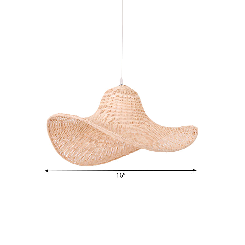 16"/19.5" Long South-east 1-Bulb Hanging Pendant with Rattan Beige Straw Hat Shaped Drop Light for Restaurant Tea House Clearhalo 'Ceiling Lights' 'Pendant Lights' 'Pendants' Lighting' 140128