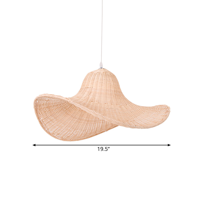 16"/19.5" Long South-east 1-Bulb Hanging Pendant with Rattan Beige Straw Hat Shaped Drop Light for Restaurant Tea House Clearhalo 'Ceiling Lights' 'Pendant Lights' 'Pendants' Lighting' 140129