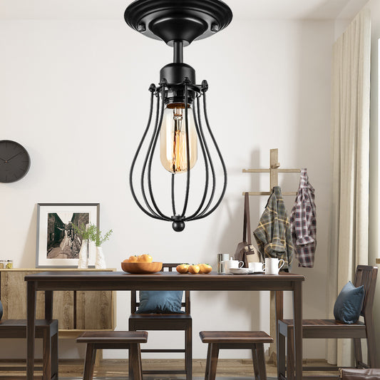 1 Head Bulb Shaped Ceiling Lamp Industrial Style Black Metal Semi-Flush Mount Ceiling Light for Dining Room Black Clearhalo 'Ceiling Lights' 'Close To Ceiling Lights' 'Close to ceiling' 'Semi-flushmount' Lighting' 140130