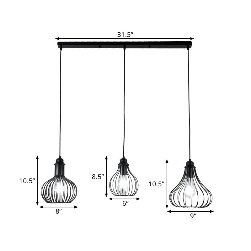 Vintage Onion Caged Hanging Light 3 Bulbs Metallic Pendant Light Fixture in Black for Restaurant Clearhalo 'Ceiling Lights' 'Modern Pendants' 'Modern' 'Pendant Lights' 'Pendants' Lighting' 1401310