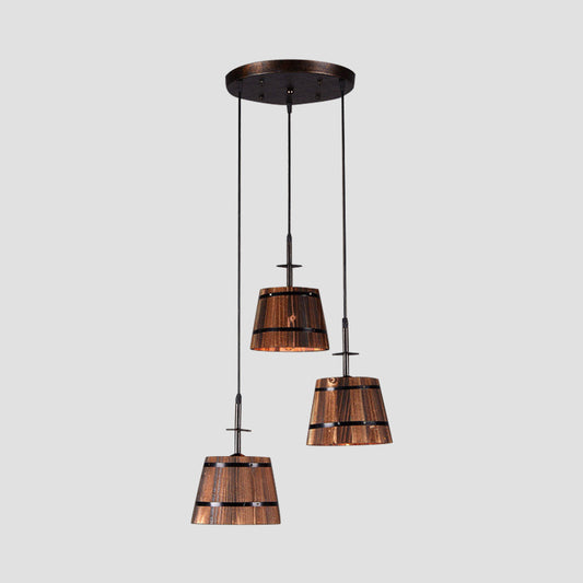 3-Bulb Bucket Pendant Light Rustic Stylish Wooden Hanging Lamp in Brown for Villa Clearhalo 'Art Deco Pendants' 'Black' 'Cast Iron' 'Ceiling Lights' 'Ceramic' 'Crystal' 'Industrial Pendants' 'Industrial' 'Metal' 'Middle Century Pendants' 'Pendant Lights' 'Pendants' 'Rustic Pendants' 'Tiffany' Lighting' 1401324