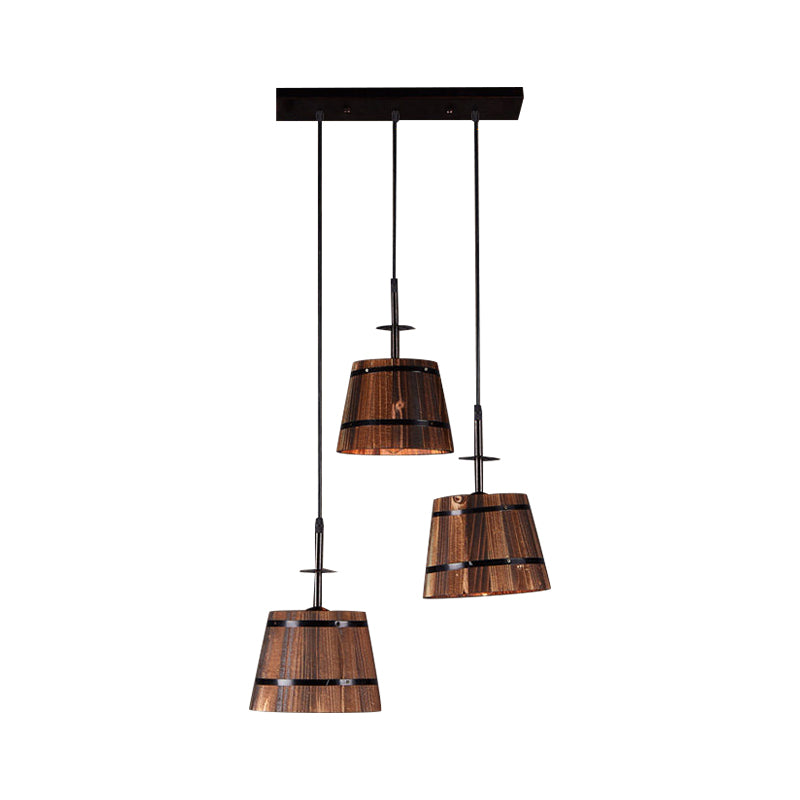 3-Bulb Bucket Pendant Light Rustic Stylish Wooden Hanging Lamp in Brown for Villa Clearhalo 'Art Deco Pendants' 'Black' 'Cast Iron' 'Ceiling Lights' 'Ceramic' 'Crystal' 'Industrial Pendants' 'Industrial' 'Metal' 'Middle Century Pendants' 'Pendant Lights' 'Pendants' 'Rustic Pendants' 'Tiffany' Lighting' 1401329