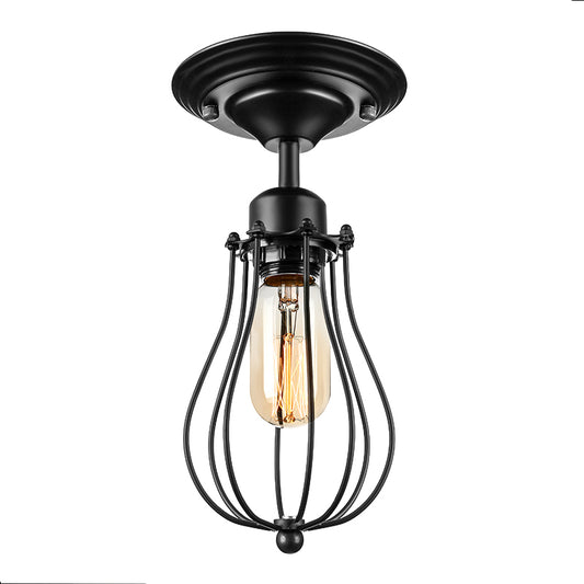 1 Head Bulb Shaped Ceiling Lamp Industrial Style Black Metal Semi-Flush Mount Ceiling Light for Dining Room Clearhalo 'Ceiling Lights' 'Close To Ceiling Lights' 'Close to ceiling' 'Semi-flushmount' Lighting' 140132