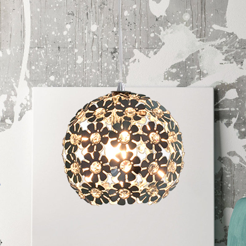 Floral Globe Shade Hanging Light Fixture Contemporary Aluminum 1 Light Chrome Suspension Lamp with Crystal Accent Chrome Clearhalo 'Ceiling Lights' 'Modern Pendants' 'Modern' 'Pendant Lights' 'Pendants' Lighting' 1401369