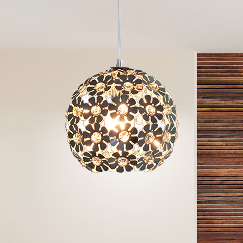 Floral Globe Shade Hanging Light Fixture Contemporary Aluminum 1 Light Chrome Suspension Lamp with Crystal Accent Clearhalo 'Ceiling Lights' 'Modern Pendants' 'Modern' 'Pendant Lights' 'Pendants' Lighting' 1401370