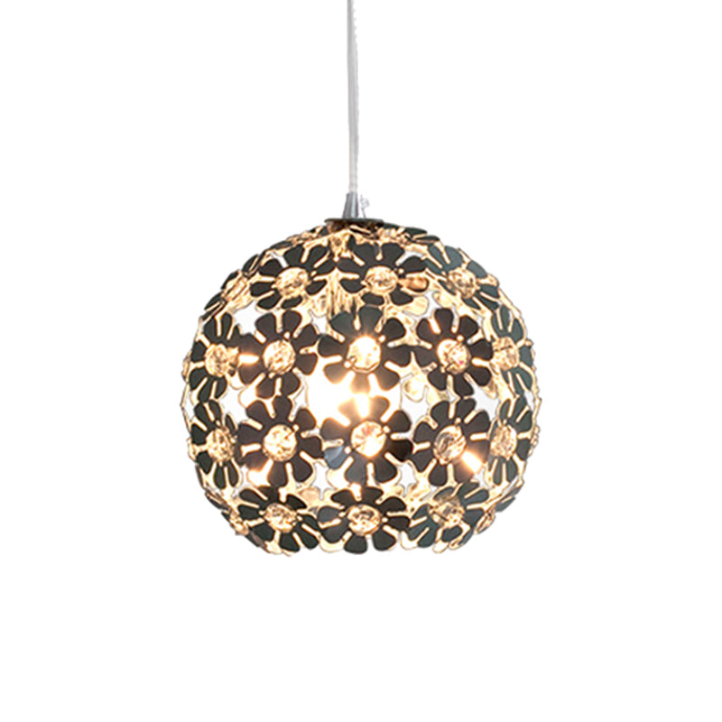 Floral Globe Shade Hanging Light Fixture Contemporary Aluminum 1 Light Chrome Suspension Lamp with Crystal Accent Clearhalo 'Ceiling Lights' 'Modern Pendants' 'Modern' 'Pendant Lights' 'Pendants' Lighting' 1401371