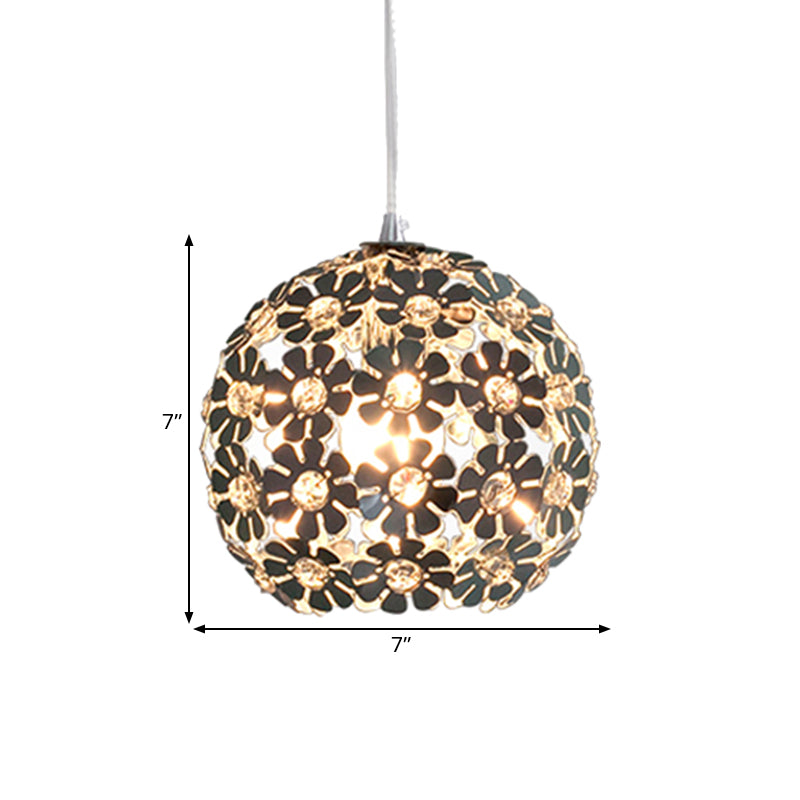 Floral Globe Shade Hanging Light Fixture Contemporary Aluminum 1 Light Chrome Suspension Lamp with Crystal Accent Clearhalo 'Ceiling Lights' 'Modern Pendants' 'Modern' 'Pendant Lights' 'Pendants' Lighting' 1401373