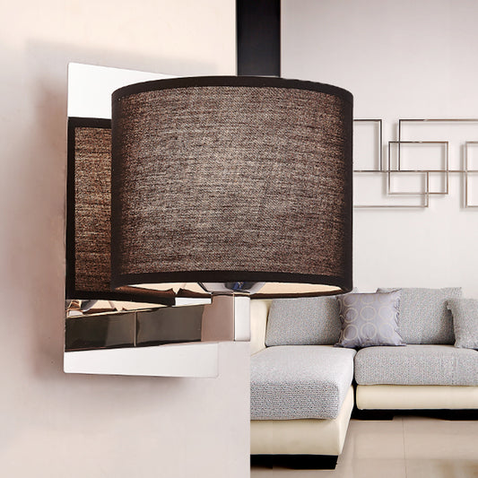 Drum Wall Mount Lighting Modernism Fabric 1 Light Wall Sconce Lighting in Black/White Black Clearhalo 'Modern wall lights' 'Modern' 'Wall Lamps & Sconces' 'Wall Lights' Lighting' 1401379