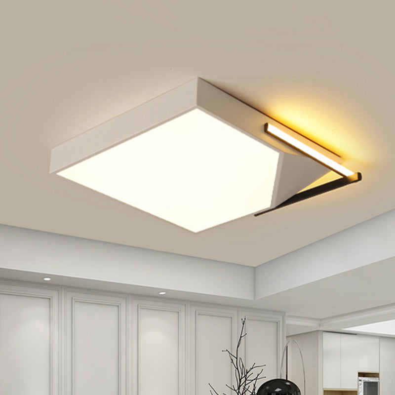 Simple Style Square Flush Mount Ceiling Light with Acrylic Shade Black/White LED Ceiling Flush Mount for Bedroom in Warm/White, 18"/21.5" Wide White Clearhalo 'Ceiling Lights' 'Close To Ceiling Lights' 'Close to ceiling' 'Flush mount' Lighting' 1401395